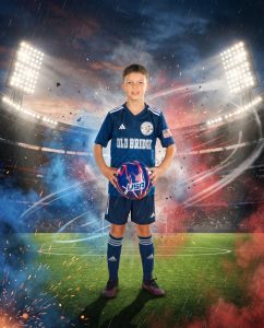 Soccer player in stadium with USA colors